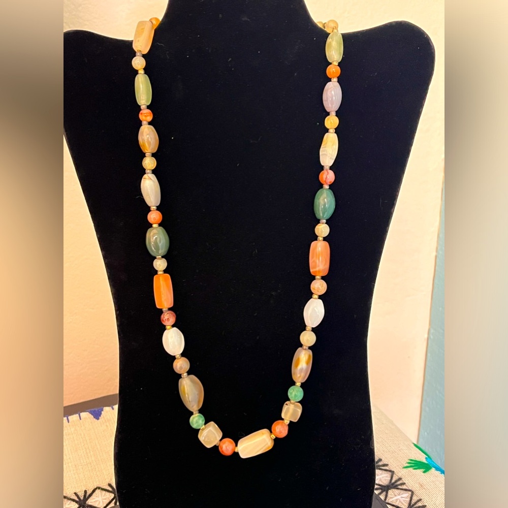 Vintage Multicolor Polished Gemstone Necklace 24"